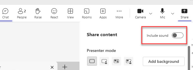 When you click on 'Share'  content you have the choice to share content and include sound